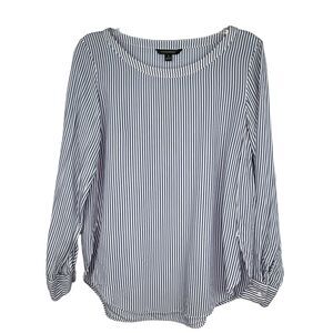 Banana Republic Nautical Blue White Stripe Long Sleeve Tunic Blouse Womens Small